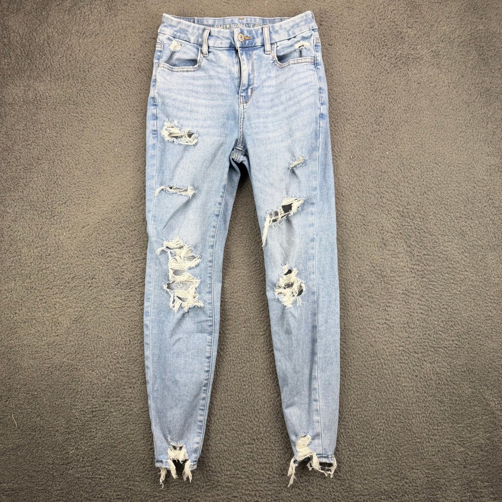 American‎ Eagle Curvy Hi-Rise Jegging Light Wash Distressed Jeans Womens 4 Reg